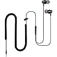 Extra Long Wired Headphone for TV with 12FT Spring Coiled Extension Cable, Earphones Earbuds for 3.5mm Audio Output Devices, Metal Stereo Bass in-Ear Headset with Volume Control-ChanGeek CGS06