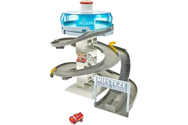 Disney Pixar Cars Circuit Spirale Rust-Eze pour Mini Racers, petite voiture miniature Flash McQueen incluse, jouet pour enfant à partir de 4 ans, FYN86