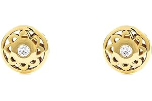 MONDE PETIT Pendientes oro Bebe o Niña Redondo con centro Circonita (9 Kilates (9K) ts) - Estuche Regalo - Certificado de Garantía - Mondepetit