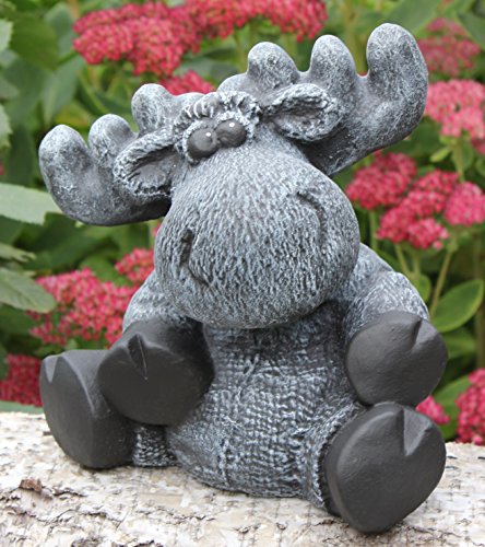 Steinfigur Elch sitzend in Schiefergrau, Figur, Deko, Garten, frostsicher