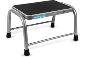 ‎HEFTMAN HEFTMAN Tritthocker aus Metall, strapazierfähig, mit rutschfesten Rillen und Gummifüßen, 150 kg Kapazität, für Garten, Haus, Wohnmobil, Whirlpool, Küche, Grau