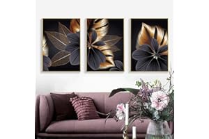 DLKAJFK Nowoczesny zestaw plakatów do malowania ściennego, naturalny krajobraz, plaża, liście trzciny, białe róże, druk na płótnie, dekoracja ścienna, zestaw plakatów, bez ramy (złote liście, 3 szt.,