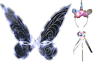 YEETEESY Feenflügel Leuchtende Schmetterlingsflügel Prinzessinnenflügel Damen Mädchen Flügel Kostüm Wings Cosplay für Weihnachts Geburtstags Party