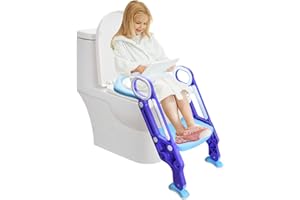 Herrselsam Toilettentrainer Kinder mit Treppe für Lerntöpfchen Toilettensitz Rutschfest Rutschfest stabil klappbar und höhenverstellbar für 1-7 jährige Justierbarer