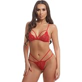 Strappy Underwear Set with Lace Detail, Stylish Design with Red and Black Color Options