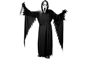 GEERDAN Costume Ghostface, Unisex Costume da Mietitore, Halloween Horror Dress Up,con 1 Scream Ghostface Mask,1 Veste Nera,1 Cintura,2 Guanti e 1 Coltello da Puntello,per Halloween Carnevale Cosplay Feste