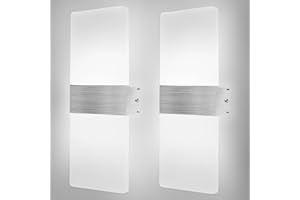 DAGORD 2 piezas Aplique Pared Interior LED Lámpara de Pared Moderna Luz Blanca 6500K 12W Aplique Acrílico Aplique Pared Luz Arriba y Abajo Interior para Dormitorio Salon Pasillo Escalera