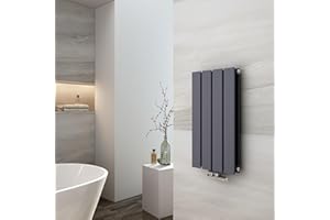 EMKE Heizkörper Klein 600x300mm, Vertikal Heizkörper Flach Badezimmer Flachheizkörper Mittelanschluss Design Paneelheizkörper Doppellagig Wandheizkörper Anthrazit 327 Watt