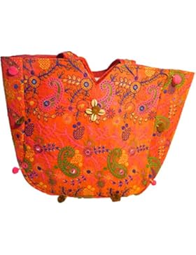 Indische Baumwolltasche bunt orange Paisley Stickereien Spiegel Tasche Accessoire