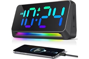 YsyYey Sveglia digitale con numeri grandi, sveglia digitale con display RGB, orologio digitale extra con luminosità regolabile, allarme forte, sveglia da comodino con luce notturna, porta di ricarica