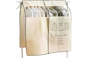 EXLECO Abdeckung für Kleiderständer 120 × 120 cm Anti-Staub Abdeckung Staubschutz vor Feuchtigkeit Garderobenständer Kleidung Schutzhülle Kleiderschutzhülle Staubdicht Kleidersack mit Magic Tape Beige