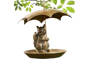 Squirrel Bird Feeder, Cute Metal Squirrel Holding Umbrella, All-Weather Exquisite Garden Decoration, Hummingbird Feeding Station for Patios, and Yards, 3.94x3.94x3.54 inches