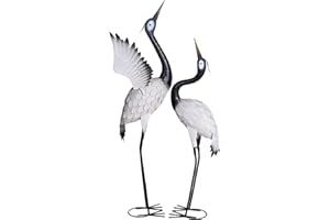 PALAZZO INT Juego de 2 figuras de jardín de dos grúas de metal de 111 y 94 cm, hierro forjado asiático, japonés, grúa, aspecto vintage, decoración para jardín, balcón, terraza, interior, Feng Shui, figuras de