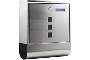 ‎WILTEC Wiltec Briefkasten mit Zeitungsrolle 305 x 95 x 335 mm, Wandbriefkasten mit Namensschild, Sichtfenstern, Schloss und Zeitungsrolle, Postkasten aus Edelstahl