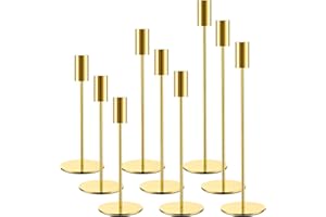 ZZXLOPEZ Portacandele in Metallo, Set di 9 Porta Candele da Tavolo 32/27/22cm, Centrotavola Portacandele Cono, per Candele Coniche da 2.2cm, Candelabro Moderno per Matrimoni, Natale, Cena a Lume