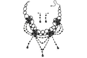 Avalaya Victorian/Gothic/Burlesque Black Bead Choker and Earrings Set