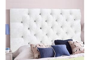 Serenity Headboards Chesterfield Crushed Velvet Ornamental Crystal Diamond Sturdy Frame Parts Supplied (Single 3 FEET, White)