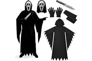 Aicerous® Scream Ghostface halloween spöke ansikte kostym skrämmande skrikande spökedräkt lämplig för halloween, karneval, maskerad, skräckfest