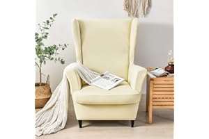 CHNSHOME Copripoltrona con Orecchie 1 Posto Elasticizzato 2 Pezzi Coprisedile con Orecchie Fodera per Pouf Fodere per poltrone Elastiche Beige