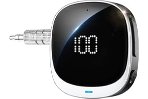 CIRYCASE AUX Bluetooth 5.3 Car Adapter, Noise Cancellation Bluetooth Receiver with LED Screen, 3.5mm AUX Bluetooth Adapter for Car/Home Stereo/Wired Headphones, Dual Connection, Built-in Hifi Mic