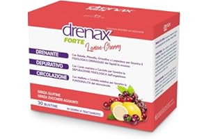Drenax Forte Lemon Cherry Integratore. 30 Bustine. Contro la ritenzione idrica, drenante depurativo per il microcircolo Senza zuccheri