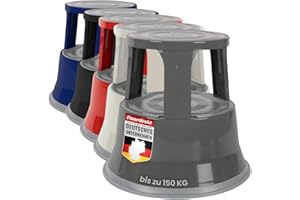 Floordirekt Taburete con ruedas, reposapiés, pie de elefante, taburete para oficina o comercio, muchos colores, plástico o acero (gris, metal)