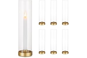 Sziqiqi Złoty świecznik metalowy na stół weselny, elementy środkowe – 30 cm wysokości, zestaw 6 świeczników, świeczniki ze szkłem, do jadalni, kawy, dekoracja stołu