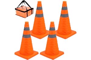 QWORK® 4 pezzi 45 cm coni di sicurezza stradali pieghevoli, cono di sicurezza riflettente, coni di parcheggio stradali pop-up per avviso di emergenza