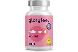GLORYFEEL Folic Acid (Vitamin B9) - 400µg Pure Folic Acid - 400 Tablets (13 Months Supply) - Pregnancy & Immune System - Supplements for Women - 100% Vegan, Laboratory Tested & Additive-Free - Made in Germany