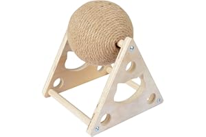 Love Story, Griffoir Boule Rotative Corde Jute et Structure Bois D16 x H20 cm