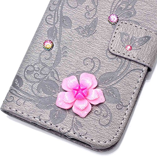 Galaxy S7 Hülle,Galaxy S7 Case,Cozy Hut ® Ultra Slim Flip Lederhülle / Ledertasche / Hülle / Case / Cover / Etui / Tasche für Samsung Galaxy S7 / 3D Diamant Strass Bling Glitzer Schmetterlings-Blumen Muster, Pu Leder Wallet Case Flip Cover Hüllen Schutzhülle Etui Ledertasche Lederhülle Handy Tasche Schale mit Standfunktion für Samsung Galaxy S7 Traumfänger Dream Catcher – grau - 3