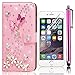 Produktbild iPhone 7 Plus Handytasche,iPhone 7 Plus Hülle,Sunroyal Elegant Luxus Noble Weiß Lila Rosa Schmetterling Bling Diamant Glitzer Rhinestone Muster Entwurf PU Leder Schutz Handyhülle Strass Klapp Flip Bookstyle Akku Wallet Case Folio PU-lederne Dünn Faux Kunstleder DIAMANT Bling Strass Protektiv Cover Tasche Glitter Kristall Crystal Matt Bunt Hart Haut PC Bumper mit Kartenfach Magnetverschlu und Ständer für Apple iPhone 7 Plus (5.5 Zoll) + Frei Displayschutzfolie und Stylus Stift