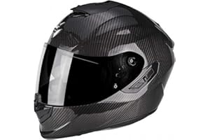 Scorpion - Casco integral EXO-1400 Solid negro de fibra de carbono para moto con visera interna SpeedView solar retráctil, protección exterior TCT