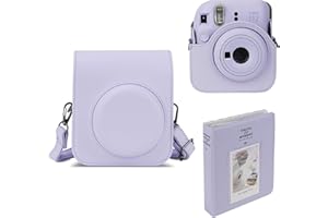 Mumlicha Étui en cuir synthétique photo et album de 64 poches compatible Fujifilm Instax Mini 12, Mini 12 avec bandoulière réglable (violet)