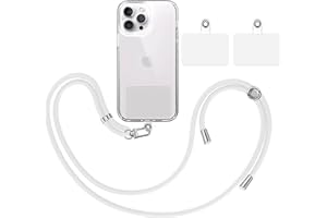 TBOC Pack: Cordón Correa Cuerda Universal [Blanco] + 2 Parches Extra de Sujección | Colgar Funda Teléfono Móvil en Cuello | Cinta Cadena Colgante Colgador Lanyard con Enganche Llavero Móviles