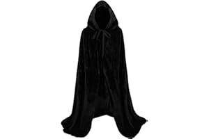 Proumhang Hooded Velvet Cloak for Kids Maxi Cape Wizard Vampire Cloak Halloween Christmas Carnival Fancy Cape Black 130cm/51