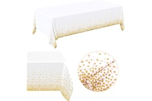 EASYLAVIE 2pc Nappe Jetable Anniversaire Plastique 273X138cm Rectangle pour Fête Buffet - Etanche (à Pois Doré)