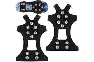FDKJOK Ice Snow Grips with 10 Shoe Spikes, Anti Slip Winter Ice Grippers Universal Slip-on Stretch Fit Snow & Ice Spikes Traction Cleats Crampons for Walking, Jogging, Climbing and Hiking