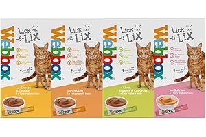 Webbox Lick-e-lix Cat Food Yoghurt Variety Pack (1 x Salmon 1 x Chicken 1 x Liver Sausage 1 x Cheese & Taurine)