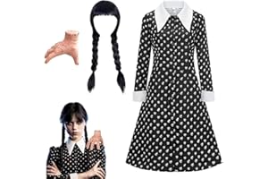 SHENGRUILI Wednesday Kostüm Kleid für Mädchen,Wednesday Kleid für Kinder,Mittwoch Kostüm Mädchenkleid,Mittwoch Familie Kostüm Kleider,Wednesday Family Thing Kostüm,für Cosplay Halloween Karneval Party