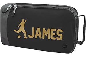 ABSOLUTELY TOP Childrens Football Boot Bag Boys Girls Footy Gift Customised Rugby Sports Shoe Bag Any Name(Ink Black Bag/Gold Print)