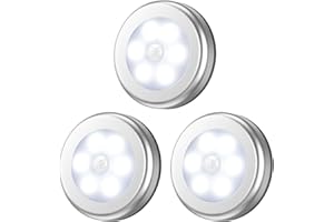 Criacr Nachtlicht mit Bewegungsmelder (3 Stück, Weiß), 6 LED Bewegungsmelder Licht, Auto EIN/AUS Led Beleuchtung Sensor, Batteriebetrieben Schranklicht für Flur, Schlafzimmer usw (Silber)