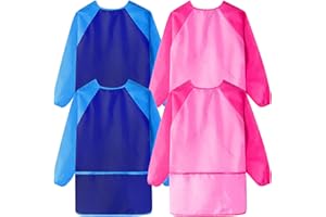 NIZIRIOO Lot de 4 Blouse de Peinture étanche pour Enfants, Tablier de Bricolage pour Enfants, Blouse de Peinture pour Enfants, école,