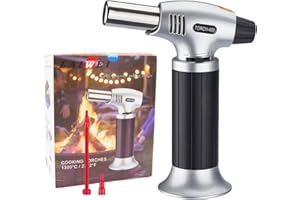 LAIWEI S400 Briquet de cuisine rechargeable compatible avec toutes les boîtes de butane Flamme réglable Idéal pour les barbecues, pâtisseries, desserts et gâteaux à la crème.