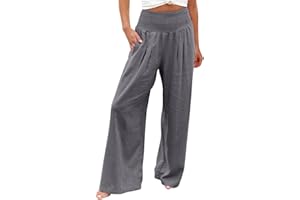 riou Pantalones Baggy Mujer Verano Frescos Talla Grande Lino de Algodón Pantalones Casuales Sueltos con Estampado Sólido Pantalones Lino Primavera Ligeros Cómodo Pantalones de Playa