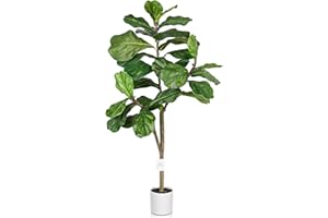 Leflos 120cm Pianta Artificiale Fiddle Leaf Fig Tree Indoor, Tropical Ficus pandurata Hance, Albero di Ficus con ramo e foglie regolabili, decorazione per soggiorno, ufficio, festival & festa