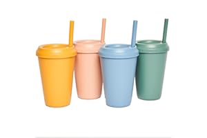 Neon Kactus 4 Pack Tumbler with Straw and Lid | Spill Proof Kids Cups | BPA Free Plastic Straw Cups | 20oz, 4 Pack