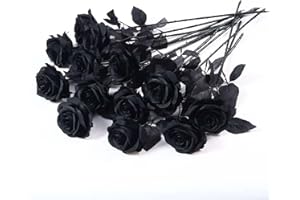 Laelfe 12 Pcs Rosas Negro Artificiales, Rosas Artificiales de Tallo único, Flores Artificiales Realistas para Decoración de Bodas, Aniversario, Decoración del Hogar, Jardín, Hoteles (Todo Negro)