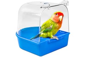 Andiker Papagei Bad Box, transparenter Kunststoff Vogel Bad Container, hängende Papagei Bad Tube Duschbox mit Wassereinlass für Wellensittich, Pfingstrose Papagei, Cockatiel (Blau)
