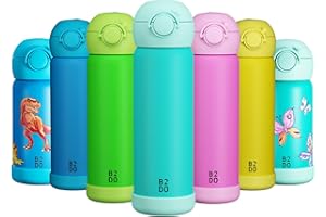 B2DO Borraccia Acciaio 316 Inox Doppia Parete 500ml Verde Mare | Bottiglia Termica per Bambini Isolata a Prova di Perdita per la Scuola | Bottiglia per Bambini con Cannuccia Senza BPA